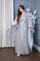 جلابية بخامة الاورجنزا راقية بلون رمادي ولمعة زاهي...