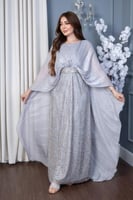 جلابية بخامة الاورجنزا راقية بلون رمادي ولمعة زاهي...