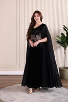 جلابية مخمل مطرزة بالترتر بإضافة خامة الجورجيت