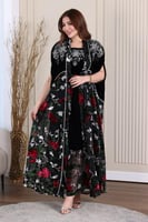 جلابية مخمل قطعتين بتطريز شك وكرستالات ممزوجة بخام...