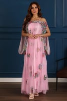 فستان تل بأكمام واسعه من الترتر