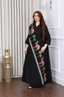 جلابية لينن بوشاح مطرز نخلة وجمل - تصميم عباية مفت...