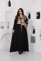 جلابية لينن قطعتين بتدخيلات الترتر وفتحة في الظهر