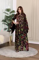 جلاية شيفون مورد مخمل بتطريز شك وكرستال في الصدر