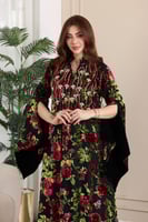 جلاية شيفون مورد مخمل بتطريز شك وكرستال في الصدر