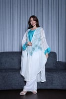 طقم لينن خيش من 3 قطع وتطريز شك في الصدر