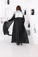 جلابية لينن قطعتين بتدخيلات الترتر وفتحة في الظهر