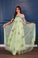 فستان تل بأكمام واسعه من الترتر