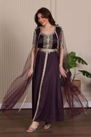 قفطان مغربي قطعتين من الساتان والتل المطرز بالكرست...