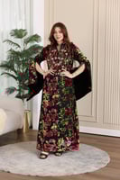 جلاية شيفون مورد مخمل بتطريز شك وكرستال في الصدر