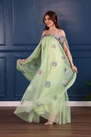 فستان تل بأكمام واسعه من الترتر