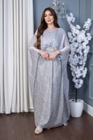 جلابية بخامة الاورجنزا راقية بلون رمادي ولمعة زاهي...