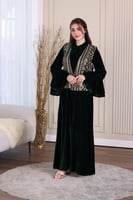 جلابية مخمل قطعتين بجاكيت مطرز ترتر وكم فرنسي