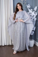 جلابية بخامة الاورجنزا راقية بلون رمادي ولمعة زاهي...