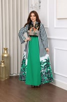 جلابية مقلمة بمطبوعات التراث السعودي ( النخل ) وصو...