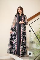 جلابية مخمل قطعتين بإضافة تل مطرز وموديل فتحة في ا...