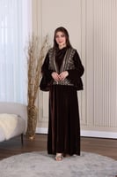 جلابية مخمل قطعتين بجاكيت مطرز ترتر وكم فرنسي