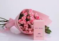 باقة البيبي روز مع عطر ارماني ماي واي