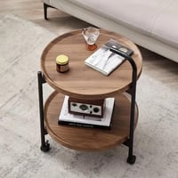 عربة تقديم بعجلات خشب بني طبقتين AW16322-1