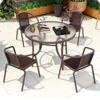 طاولة جلسة خارجية مع 4 كراسي بني AW16047-1