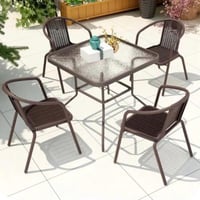 طاولة جلسة خارجية مع 4 كراسي بني AW16048-2