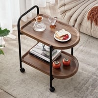 عربة تقديم بعجلات خشب بني طبقتين AW16317-1