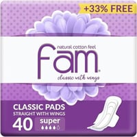 فوط صحية فام 40 فوطة حجم كبير بالأجنحة Fam