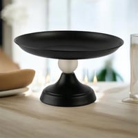 صحن تقديم فاخر بمسكة بلورية وقاعدة مرتفعة لون أسود...