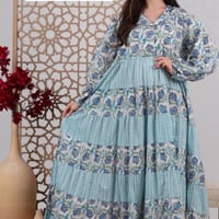 جلابيه كشميري مشجر ازرق