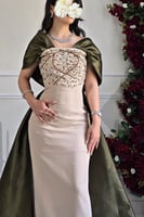 فستان سهره توب بأكمام مزين بالكرستال لون بيج و زيت...