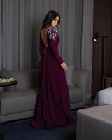 فستان سهره باربي مطرز بنفسجي بأكمام طويلة