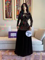 فستان (توب) المخمل المزدوج المطرز بخط عنق قلب مفتو...