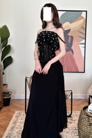 فستان سهره اوف شولدر مزين بالفصوص لون اسود