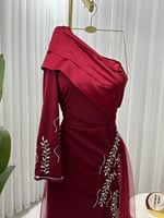 فستان العيد لون احمر تفتة لمعة +كريب +جورجيت