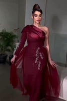 فستان العيد لون احمر تفتة لمعة +كريب +جورجيت