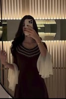 فستان سهرة بني _كريستال يدوي