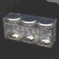 طقم علب زجاج بغطاء ستيل 3 حبات