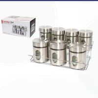 طقم علب بهارات زجاج 7 حبات وستاند