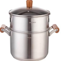 قدر منتو ستانلس ستيل 22سم بأيادي خشبيه