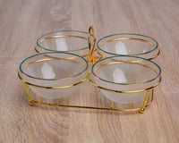 صحون تقديم زجاجيه بقاعدة ذهبيه