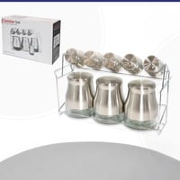 طقم علب بهارات زجاج 8 حبات وستاند