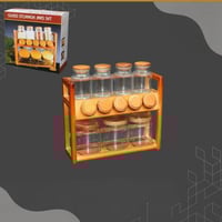 طقم علب بهارات زجاج بقاعدة خشبيه ( 12 قطعه)