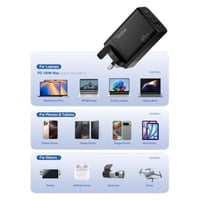 شاحن جداري سريع 65 واط بمنفذين USB-C ومنفذ USB-A م...