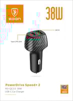 شاحن سيارة سريع بمنفذين PD و USB بقوة 30 وات - سبو...