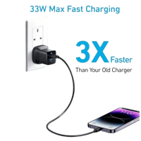 شاحن أنكر 33W بمدخلين مع كابل USB-C، تصميم مدمج وق...