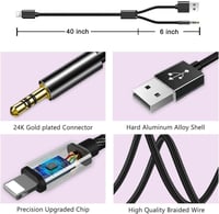 كابل ايه يو اكس لايفون، 3.5 ملم صوت وشحن USB A متو...