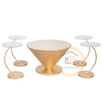 طقم طاولة قهوه دائرية قاعدة رخام صناعي عمود معدن س...