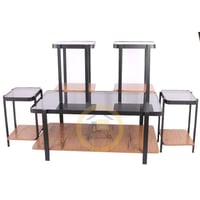 طاولة قهوة دورين مع 4 خدمة قاعدة لون اسود سطح خشب...