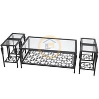 طقم طاولة تقديم مع 4 طاولات خدمة لون اسود قص ليزر...