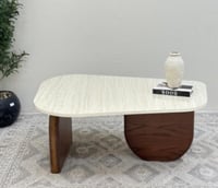 طاولة قهوة سطح بديل الرخام ملمس ناعم قاعده خشب سند...